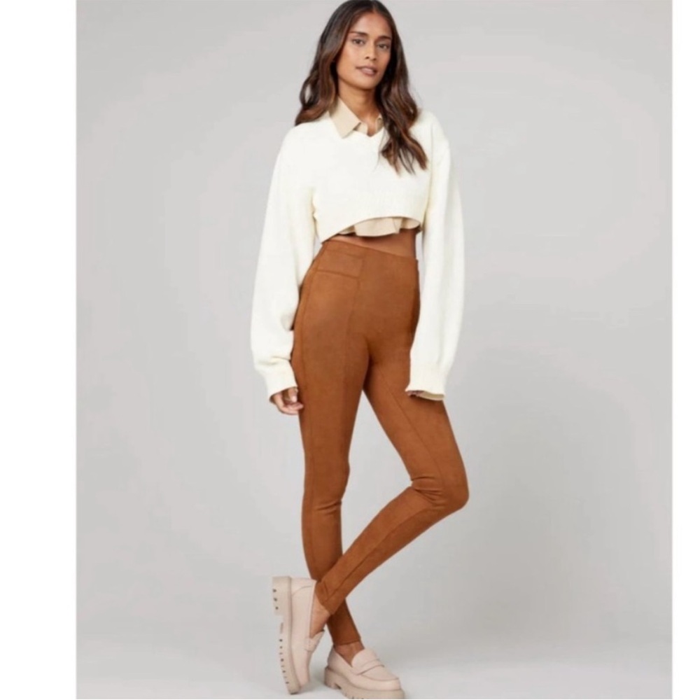 SPANX Faux Suede Leggings in Carmel Sz Medium